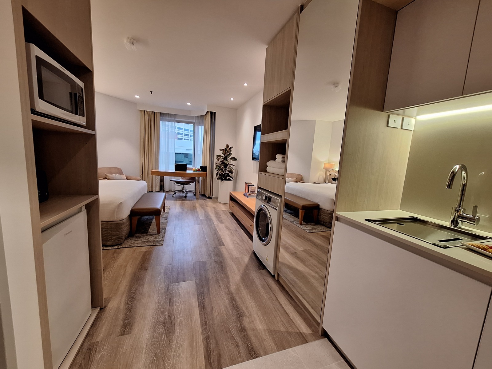 studio apartment with kitchenette
