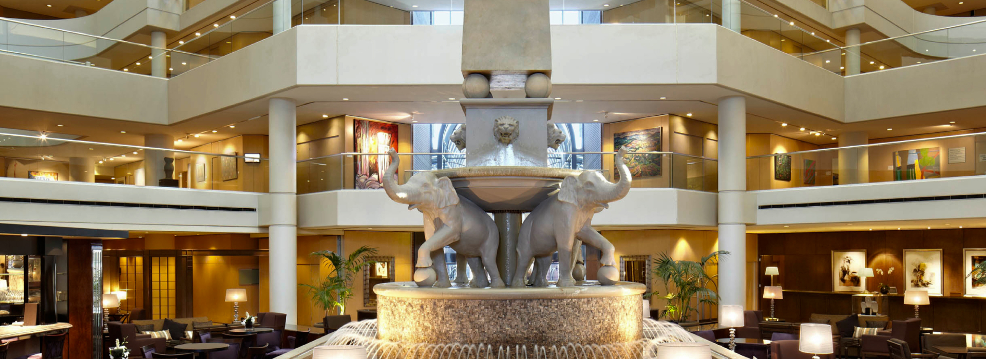Elegant hotel lobby with fountain