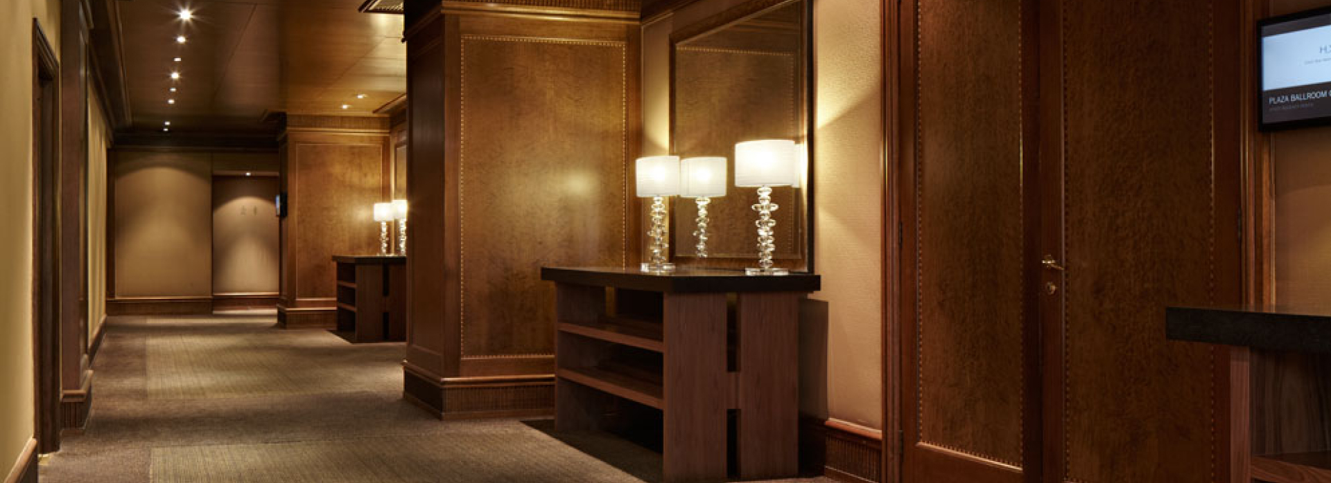 hotel hallway with warm lighting