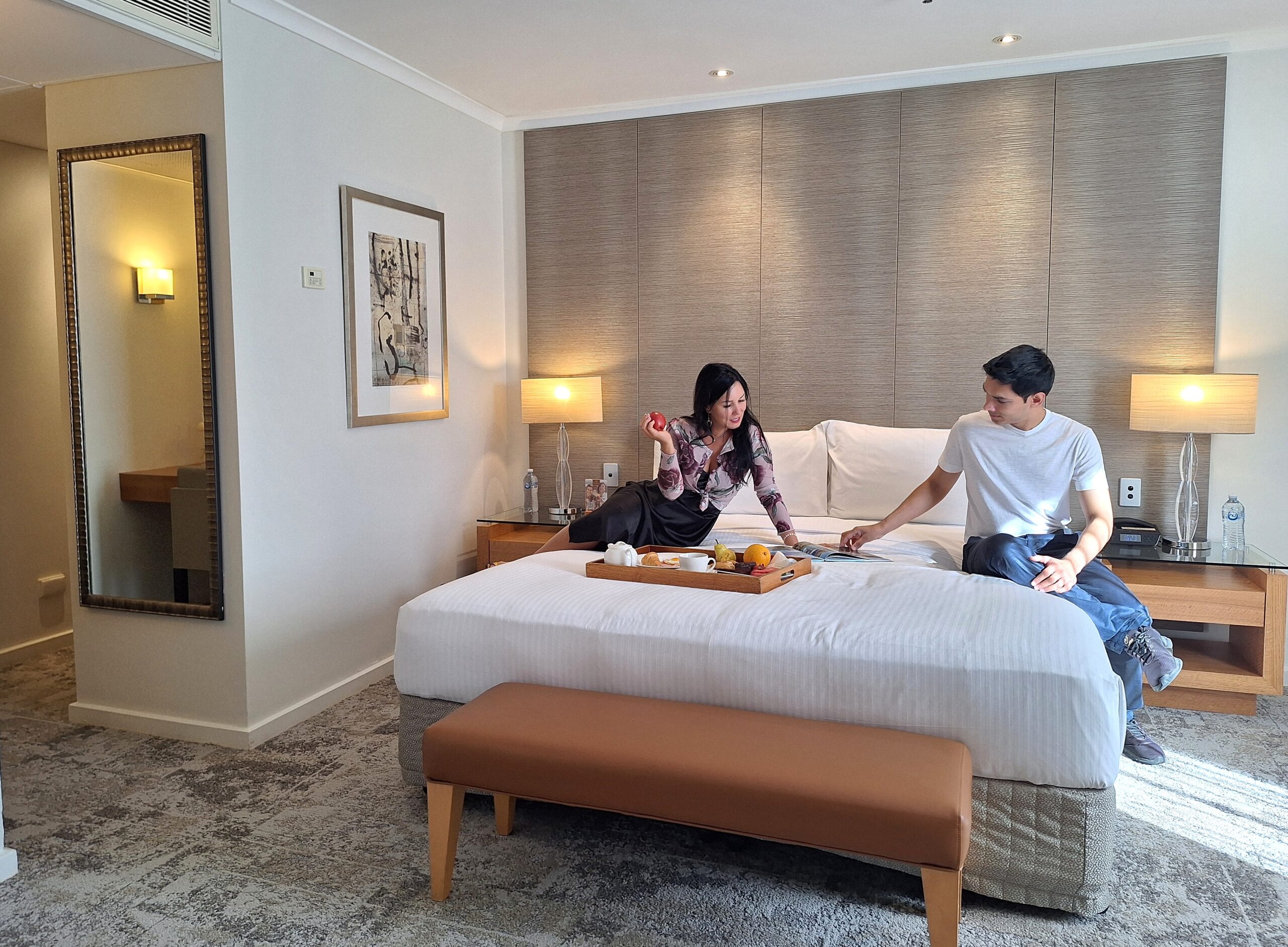 Couple relaxing in hotel room