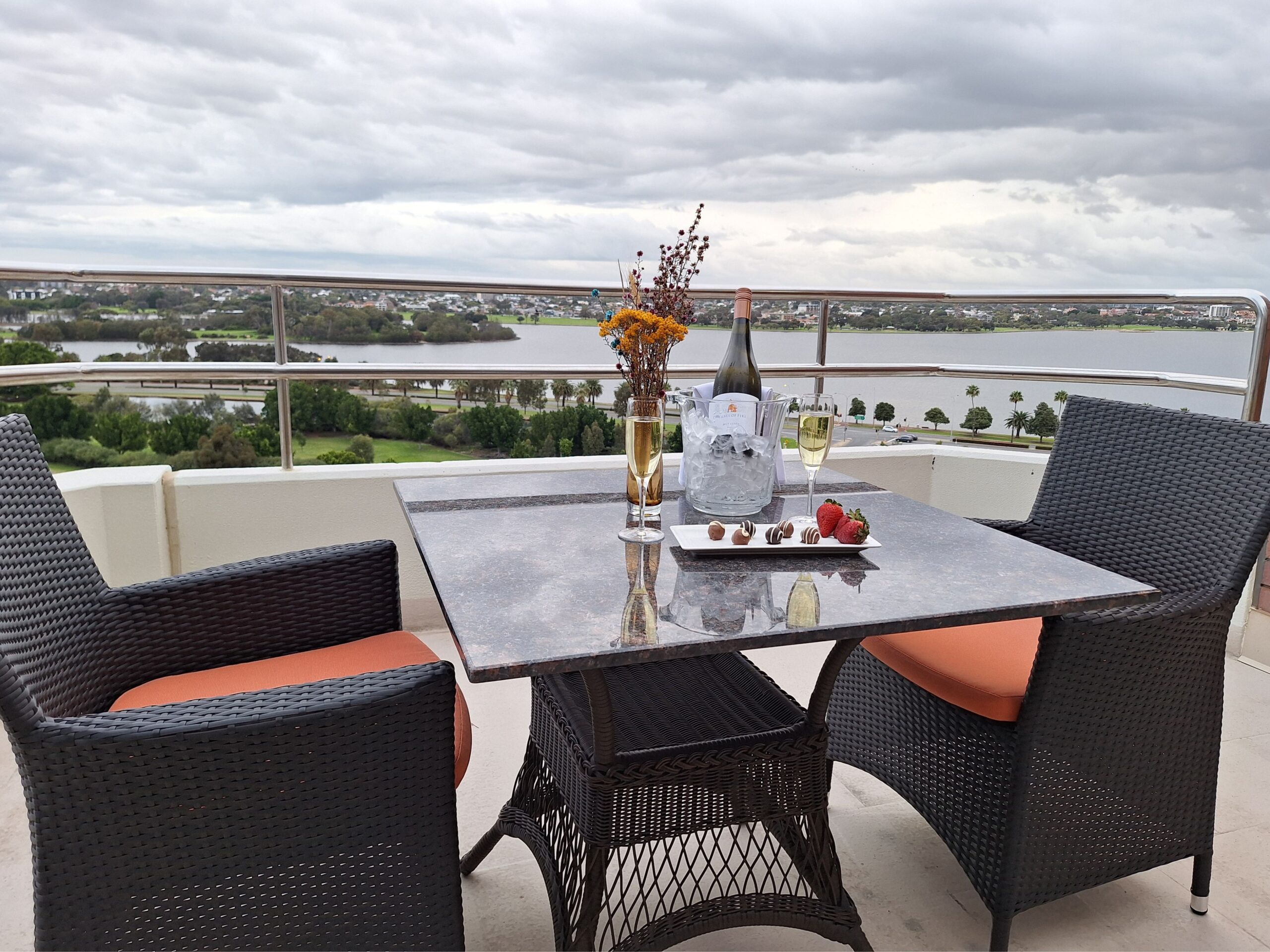 Rooftop dining with lake view