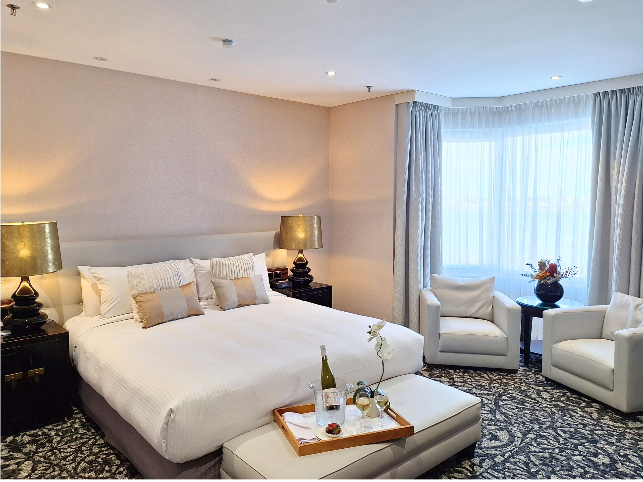 hotel room with cozy decor
